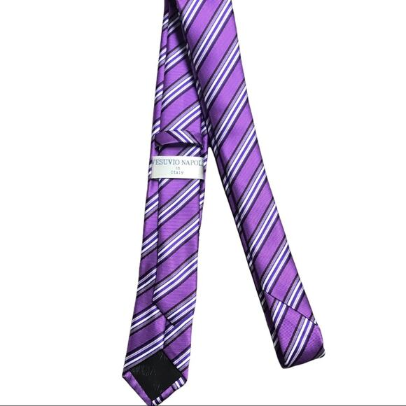Vesuvio Napoli in Italy Striped Skinny Tie Purple - Picture 2 of 3